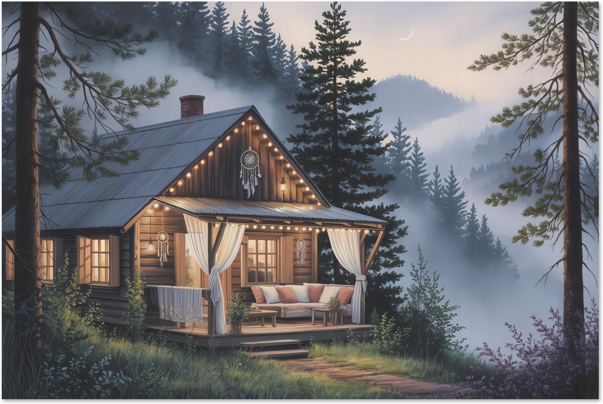 Boho Art Woodland Cabin art print