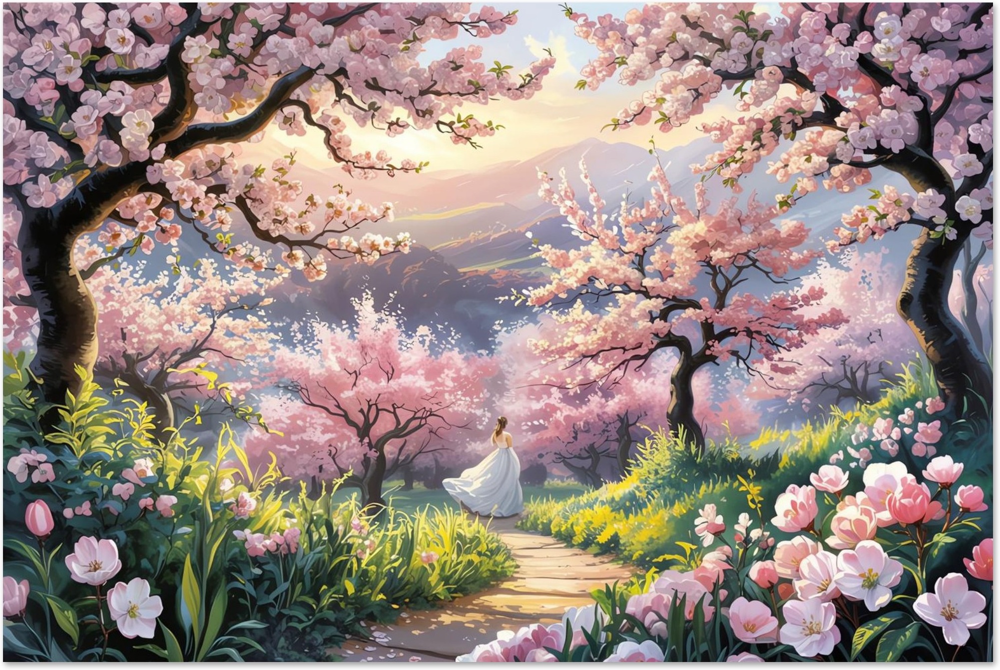 Cherry Painting- Path Below Cherry Trees art print