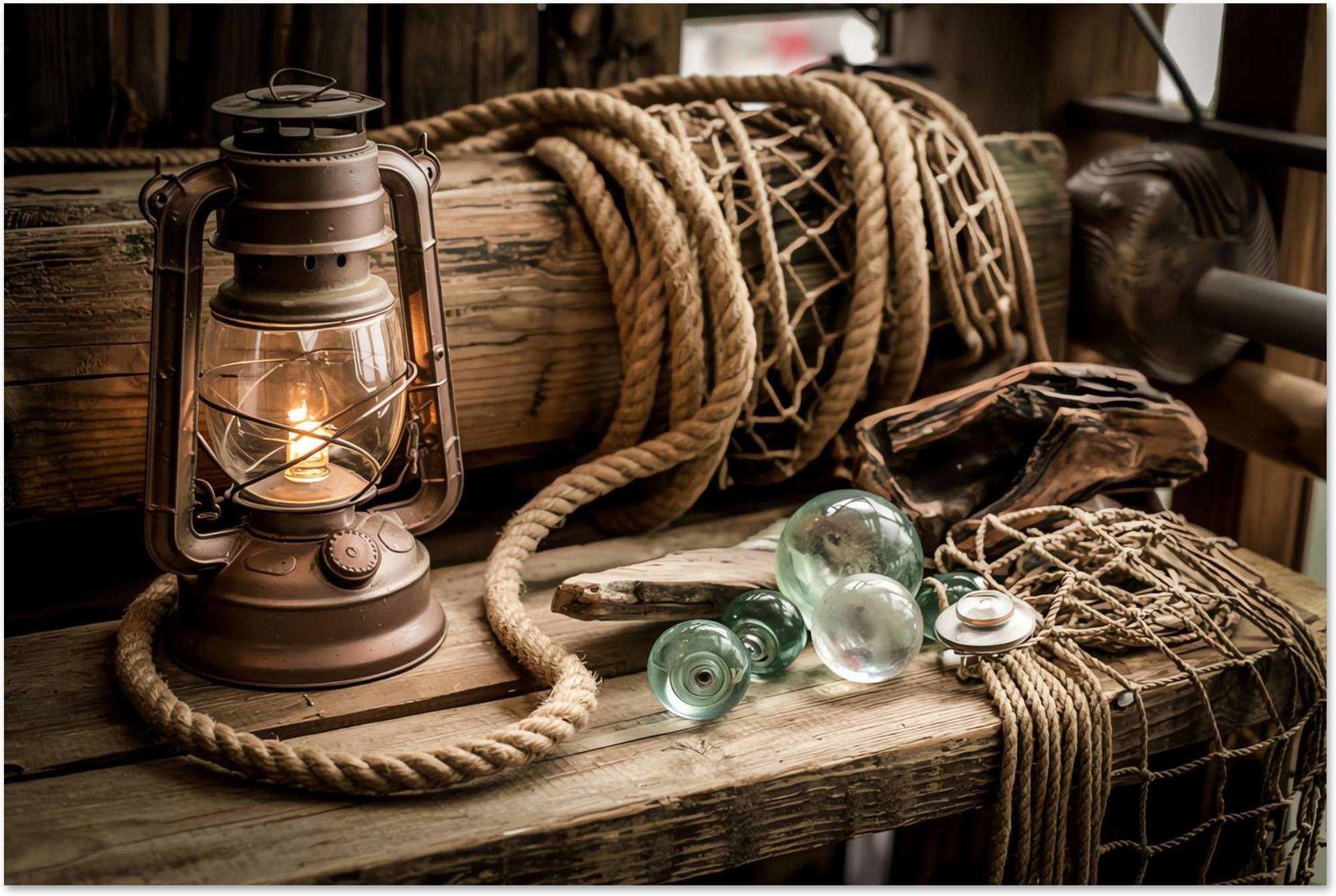 Fisherman Style - Lamp, Net and Ropes art print