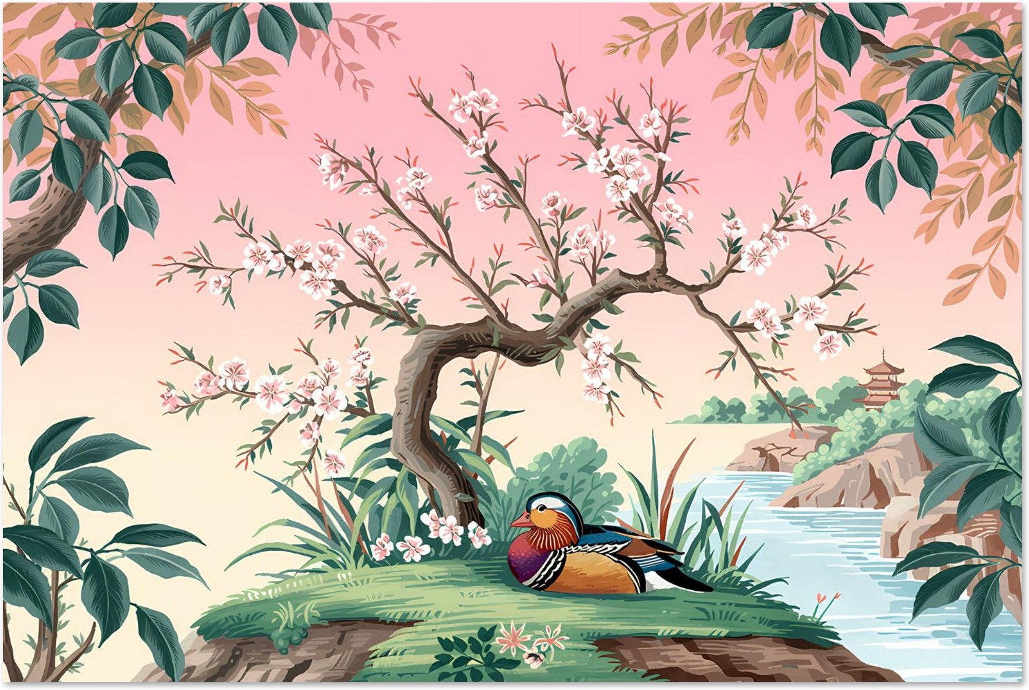 Mandarin Duck and Blossom Tree art print