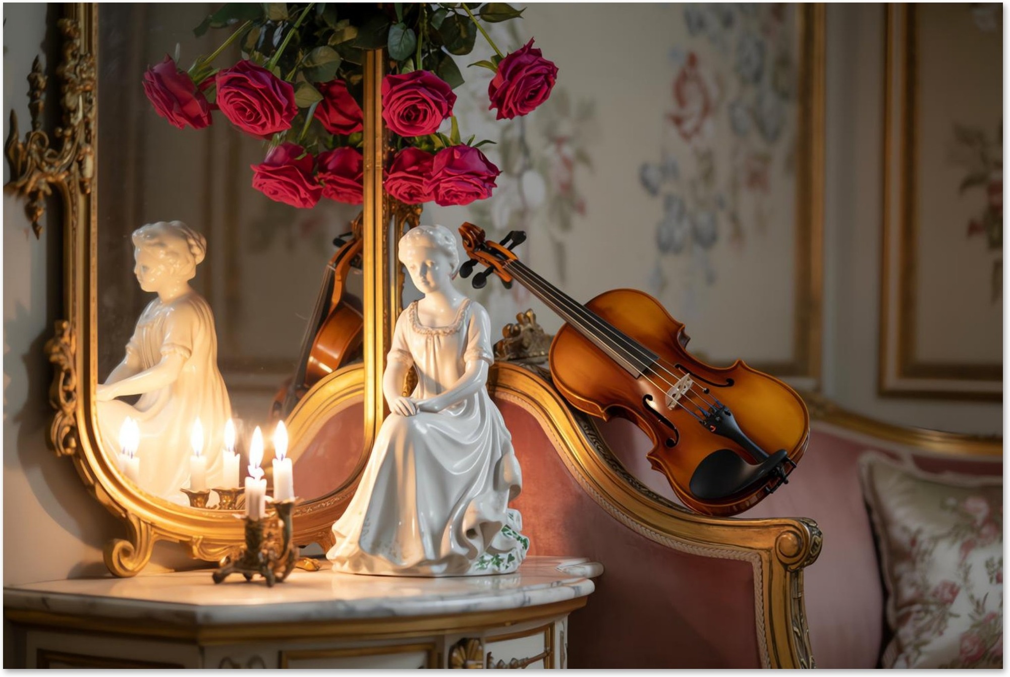Rococo Style Still Life with Violin and Porcelain art print