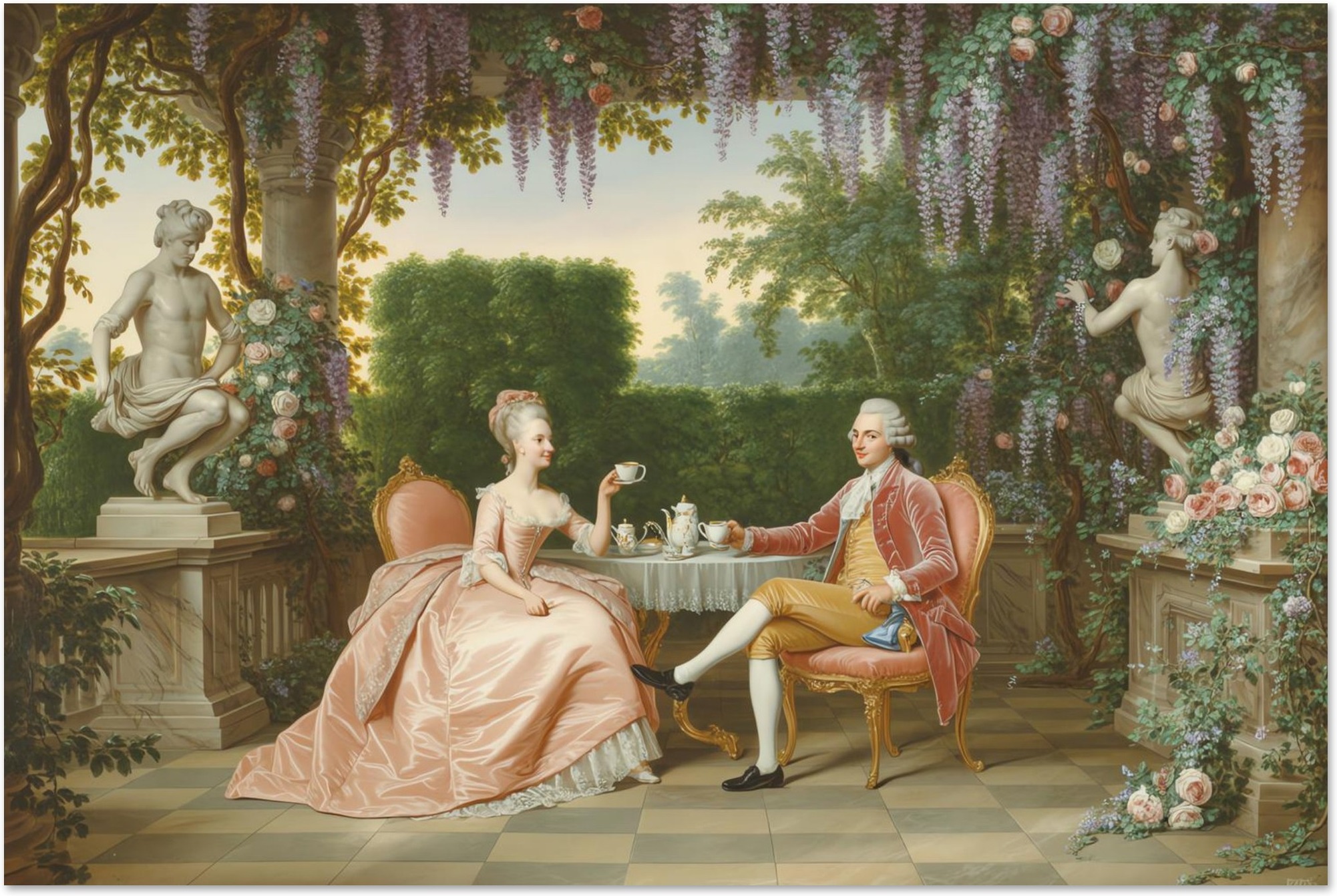 Rococo style Tea In The Garden art print
