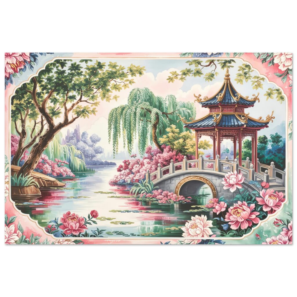 The Alluring World of Chinoiserie 3 Chinoiserie Art - Temple by Bridge and River