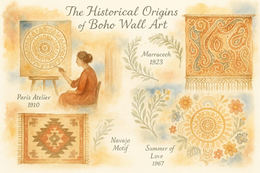 Boho Wall Art & Bohemian Wall Art: A Journey Through History, Expression, and Artistic Decor Trends 3 boho style art image